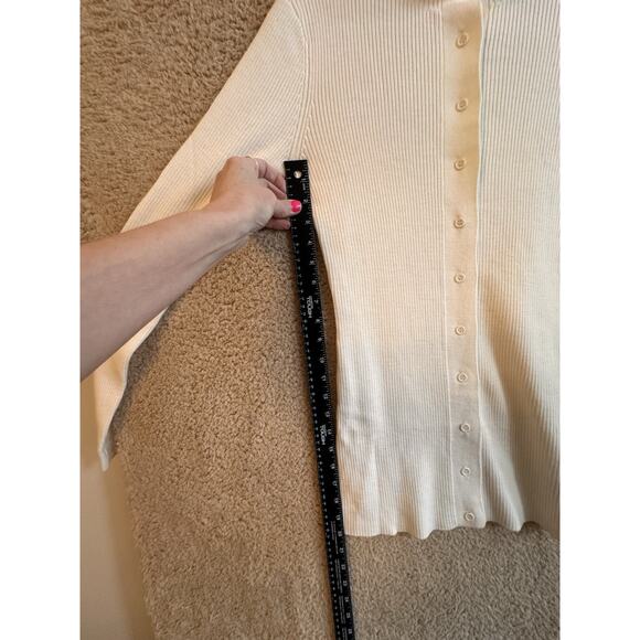 Thakoon‎ Merino Wool Ivory Button Up Turtleneck Cardigan Sz S Minimalist Preppy - Picture 15 of 16